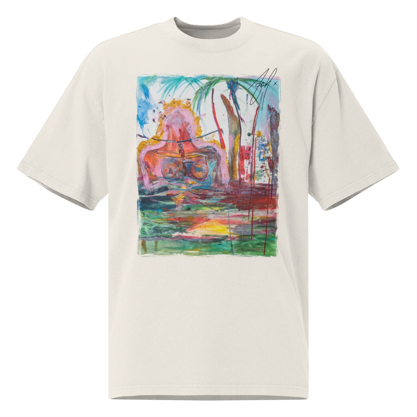 ashxart 100% Cotton Unisex Oversized faded t-shirt