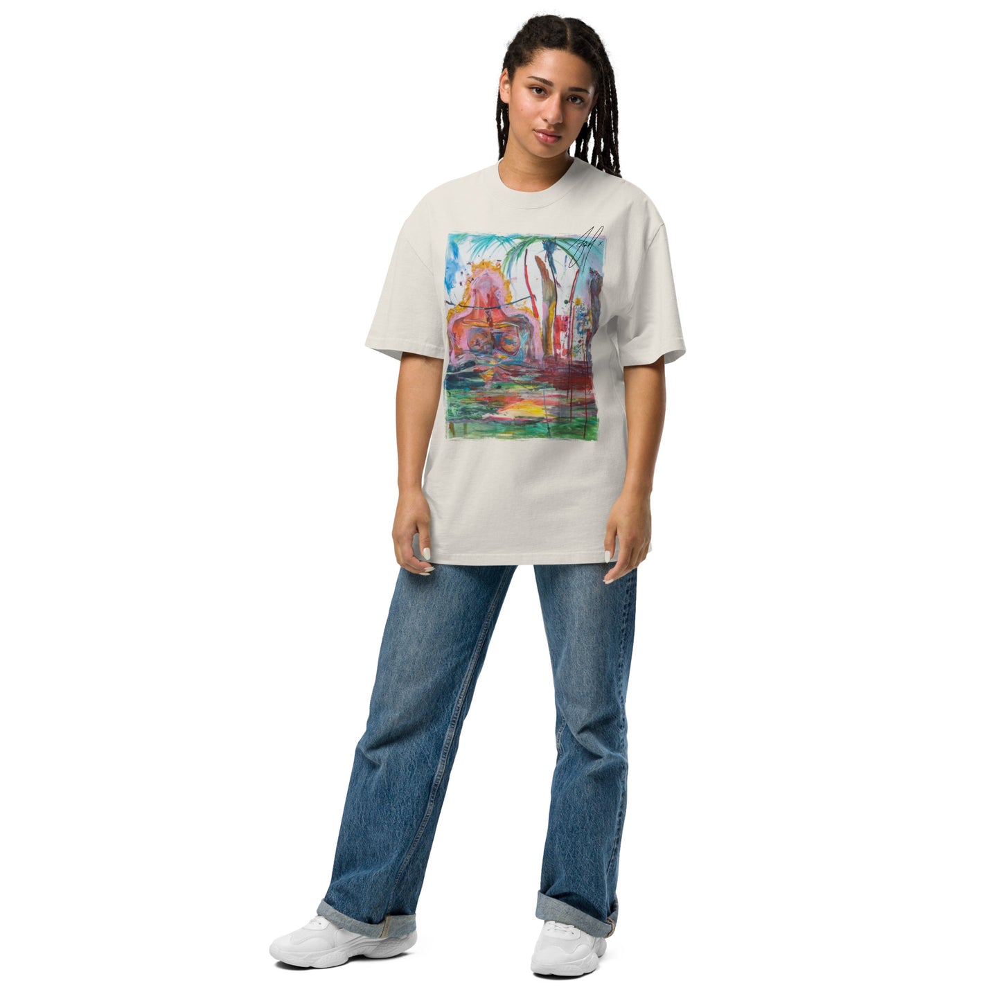 ashxart 100% Cotton Unisex Oversized faded t-shirt